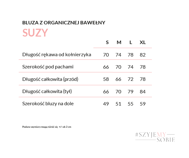 Bluza Suzy tabela rozmiarów