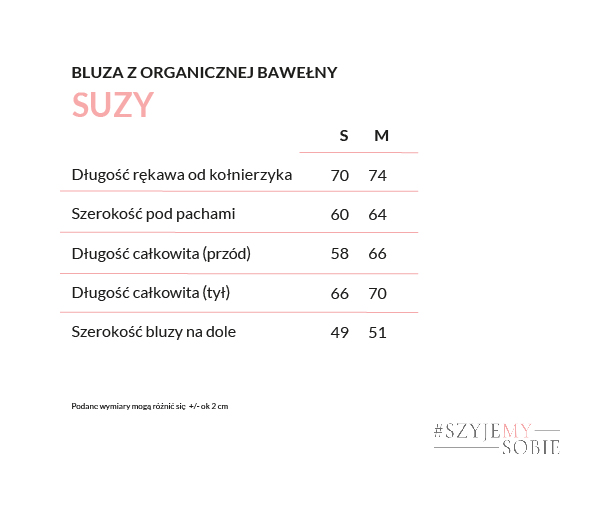 Bluza Suzy tabela rozmiarów