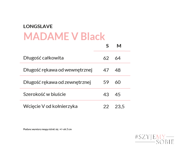Bluzka longslave MADAME V - Black tabela