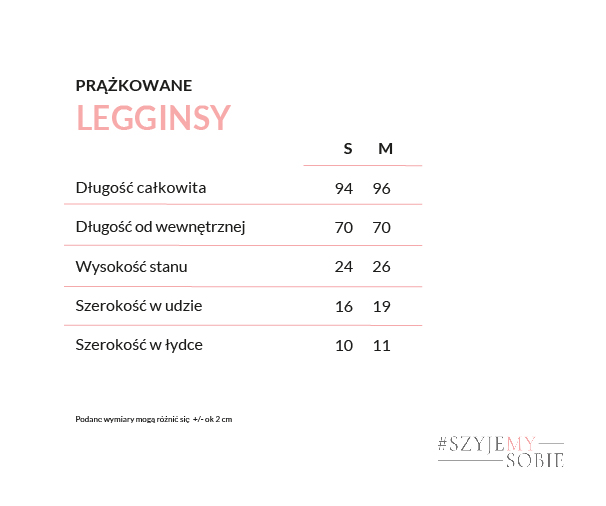 Legginsy z prążkowanego materiału tabela rozmiarów